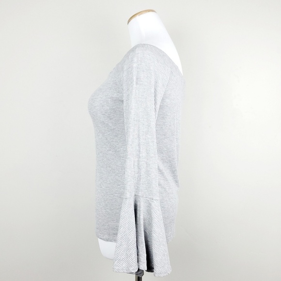 Bar III Ribbed Off The Shoulder Bell Sleeve Top - Picture 2 of 4